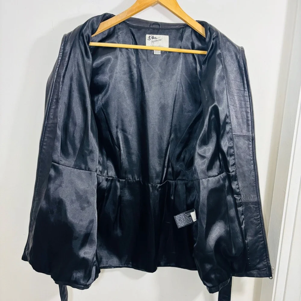 VTG Jacqueline‎ Ferrar Women's Black Genuine Leather Jacket Belted Zip Sz Medium